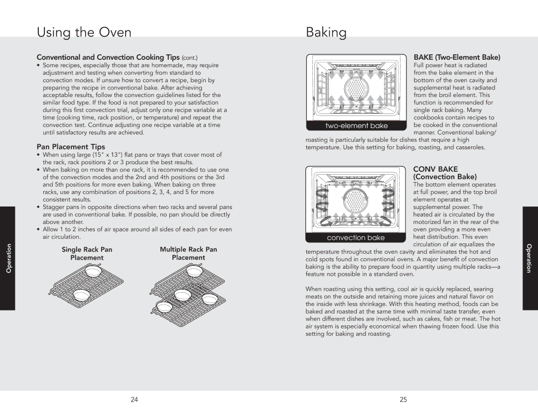 Viking F20537B EN manual Baking, Pan Placement Tips 