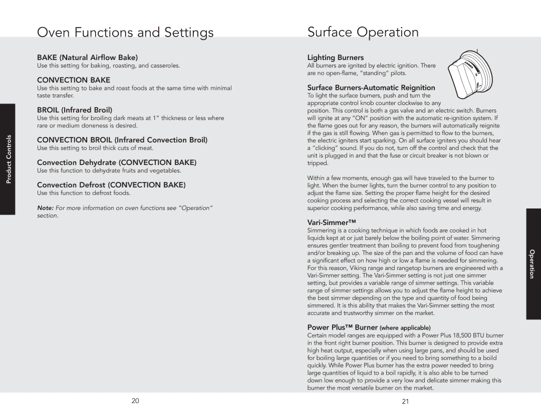 Viking F20542B manual Oven Functions and Settings 