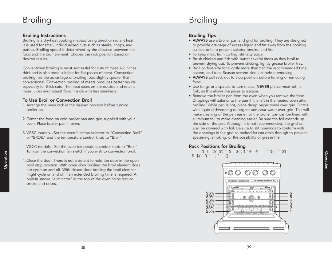 Viking F20542B Broiling Instructions, To Use Broil or Convection Broil, Broiling Tips, Rack Positions for Broiling 