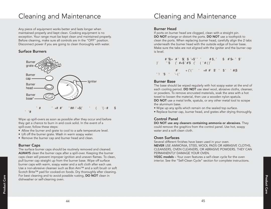 Viking F20542B manual Cleaning and Maintenance 