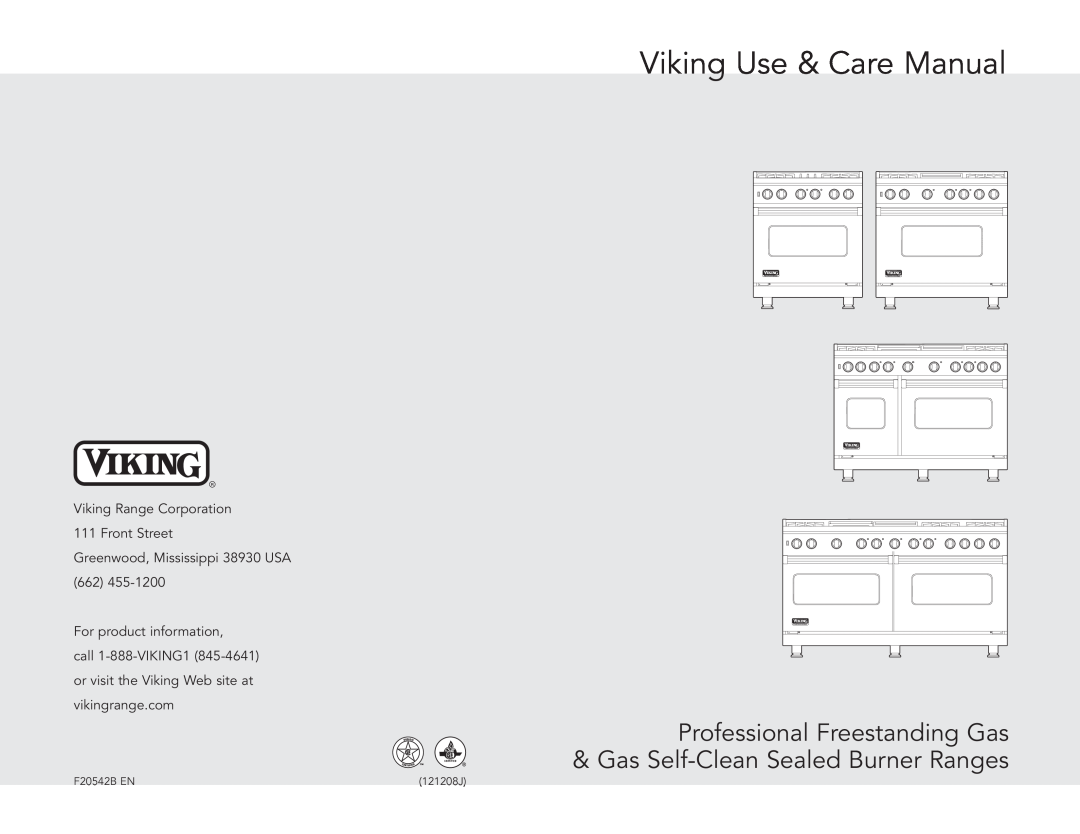 Viking F20542B manual Viking Range Corporation 111 Front Street, Viking Use & Care Manual 
