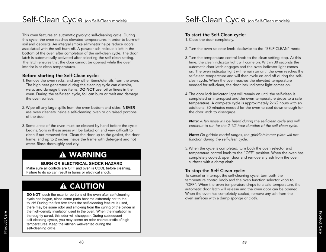 Viking F20542B manual Before starting the Self-Clean cycle, To start the Self-Clean cycle, To stop the Self-Clean cycle 