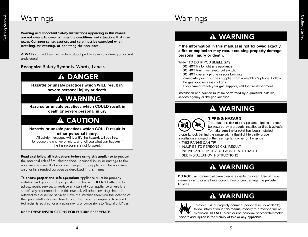 Viking F20542B Warnings, Recognize Safety Symbols, Words, Labels, Hazards or unsafe practices which WILL result in, Danger 