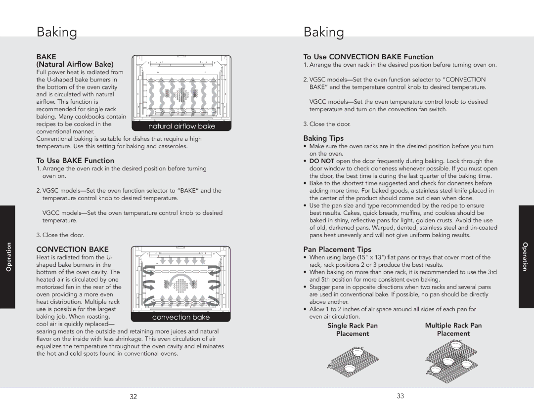 Viking F20543 manual Baking 