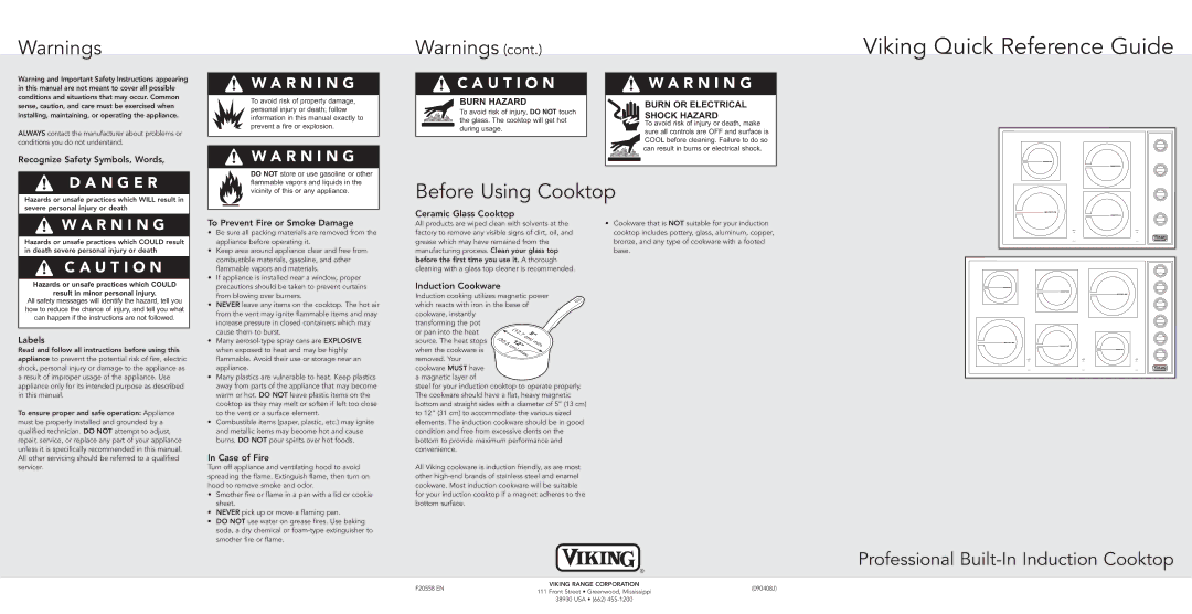 Viking F20558 manual Before Using Cooktop 