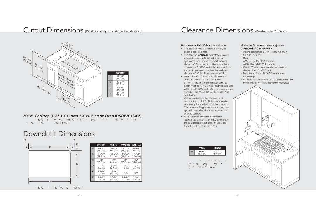 Viking F20562D manual Downdraft Dimensions, Proximity to Side Cabinet Installation 