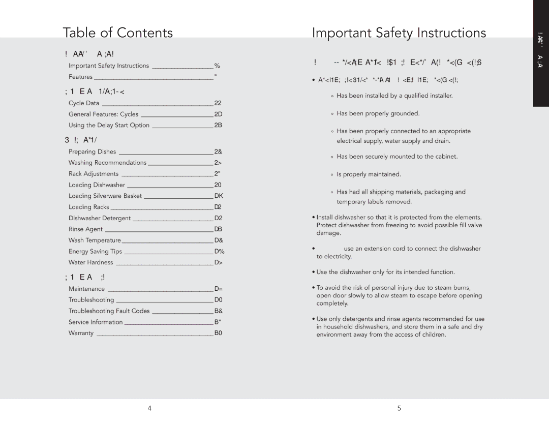 Viking F20631E manual Table of Contents, Important Safety Instructions 