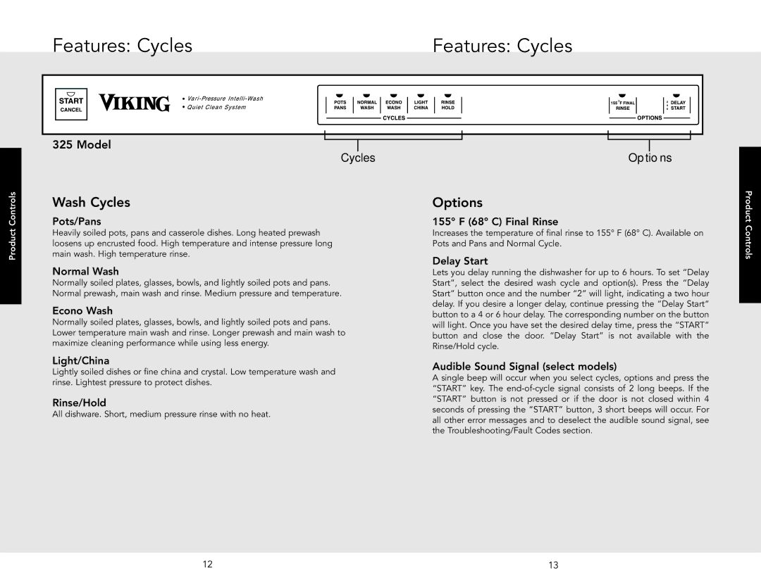 Viking F20631E manual Features Cycles 