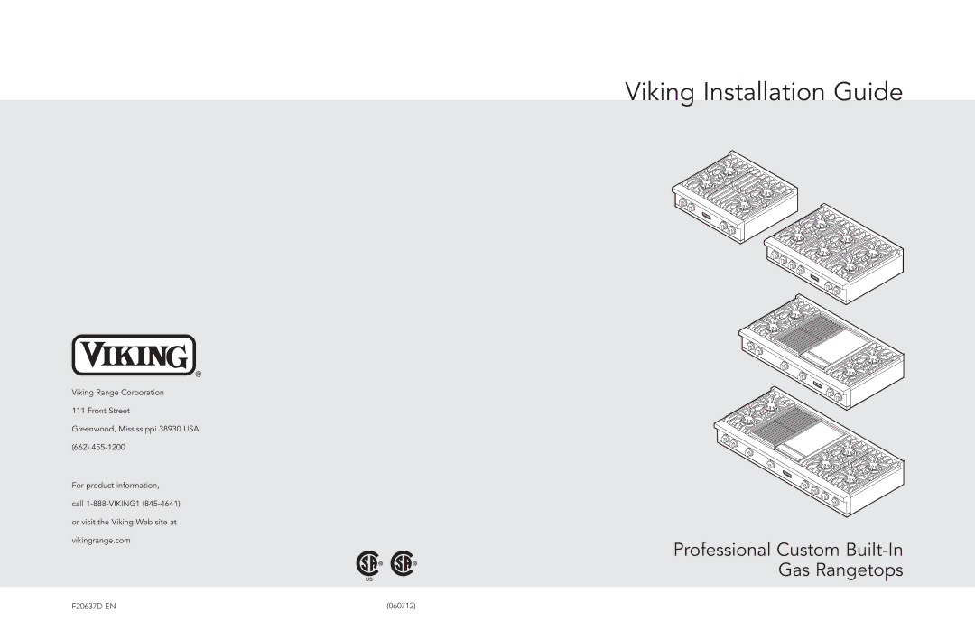 Viking F20637D manual Viking Installation Guide 