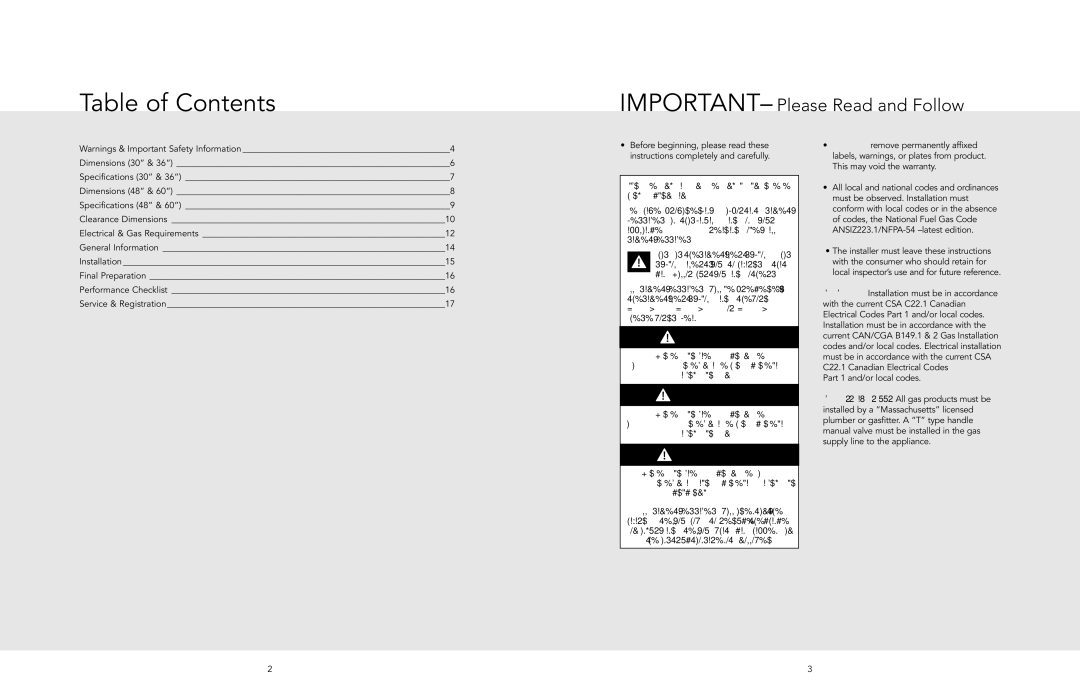 Viking F20637D manual Table of Contents 