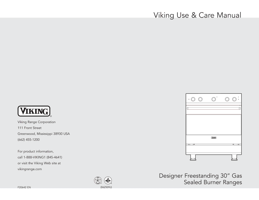 Viking DCCG1304BSS, F20642 EN, DCCG1304BIB, DCCG13014BIB, 062509J manual Viking Use & Care Manual 