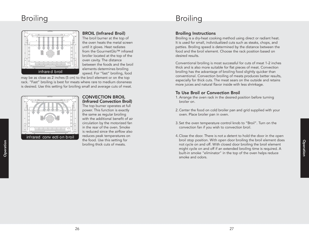 Viking DCCG1304BIB, F20642 EN, DCCG1304BSS, DCCG13014BIB, 062509J Broiling Instructions, To Use Broil or Convection Broil 