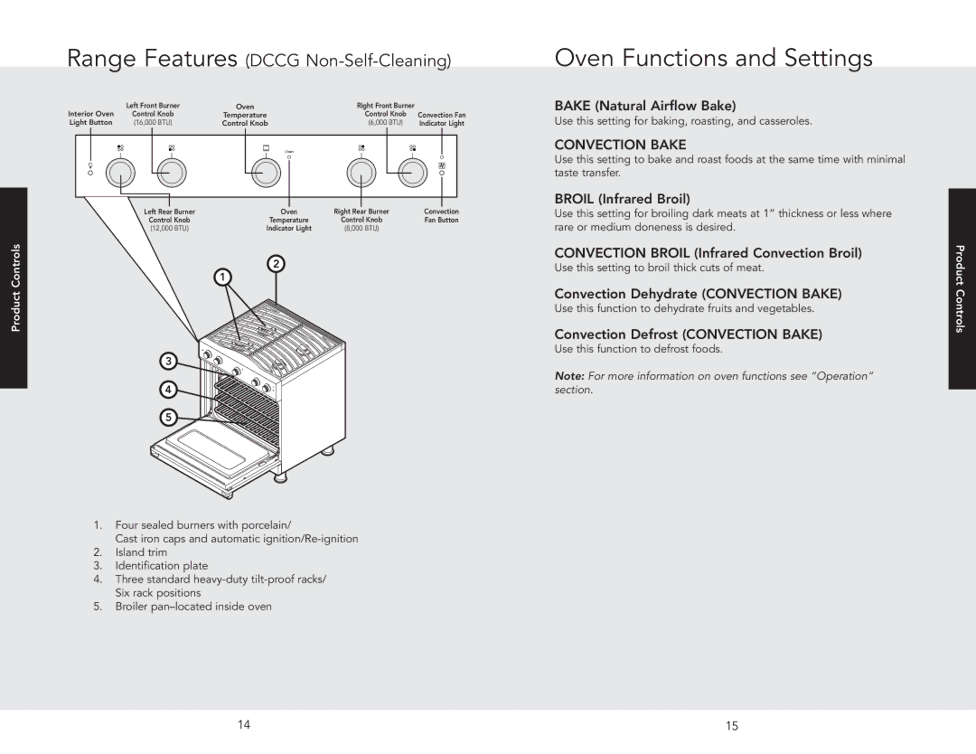 Viking DCCG1304BIB, F20642 EN, DCCG1304BSS, DCCG13014BIB, 062509J manual Oven Functions and Settings 