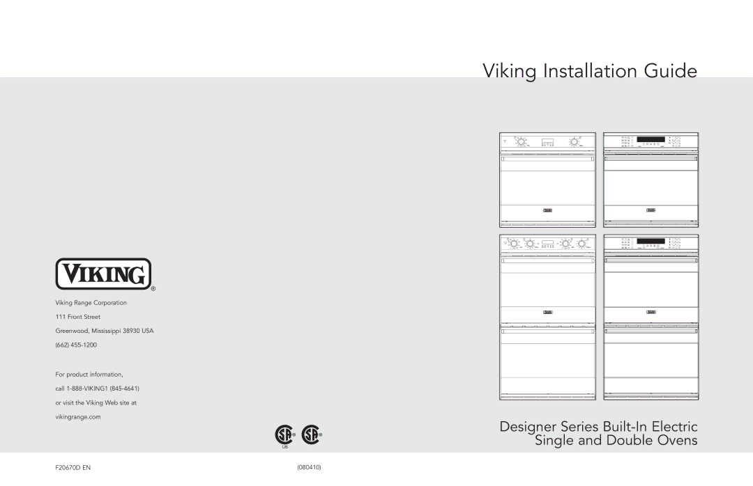 Viking F20670D manual Viking Installation Guide 