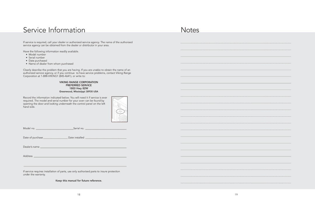 Viking F20670D manual Service Information 