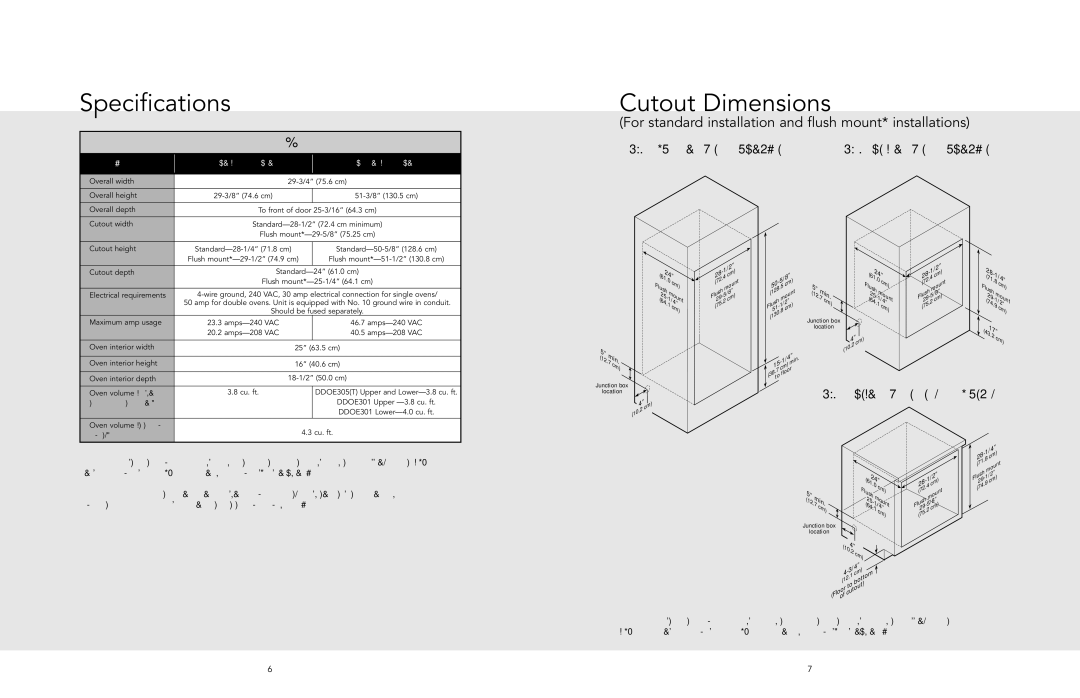 Viking F20670D Specifications, Cutout Dimensions, Double Oven Built-In Single Oven Built-In, Single Oven Undercounter 