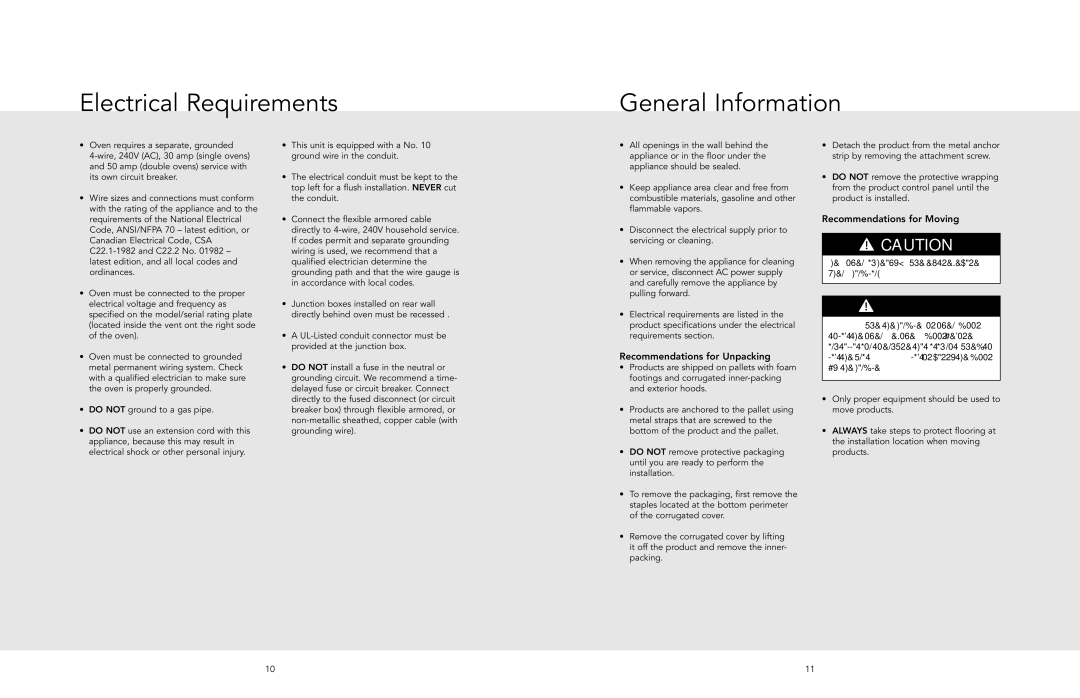 Viking F20670D manual Electrical Requirements General Information, Recommendations for Unpacking 