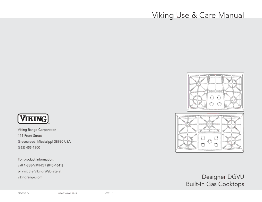 Viking F20679C, 033111, DGVU2004BSS manual Viking Use & Care Manual 