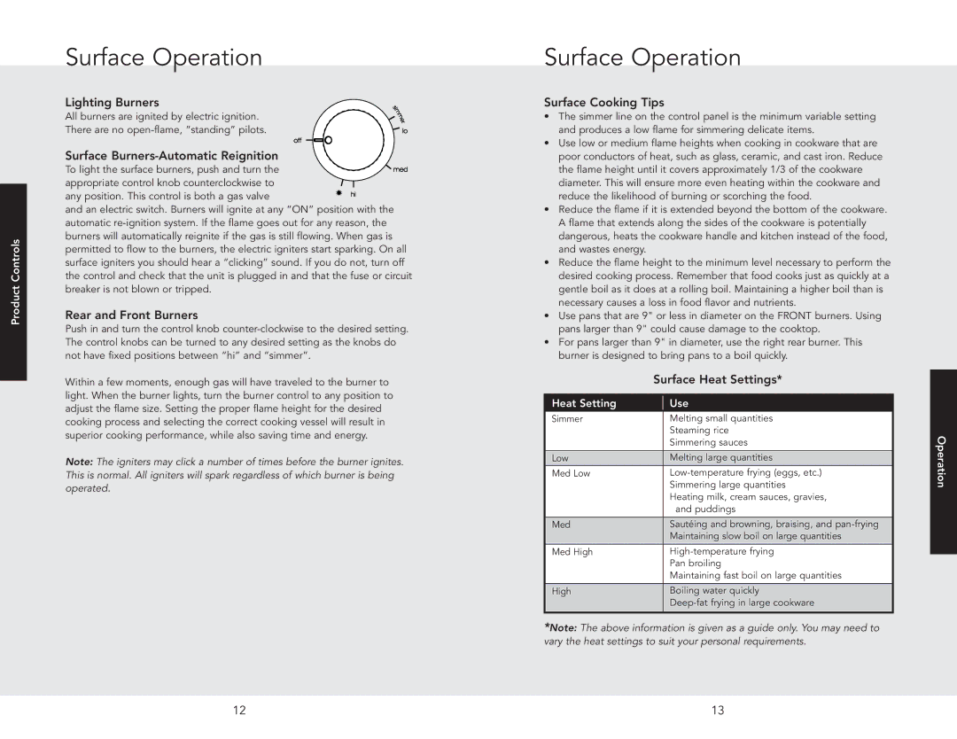 Viking DGVU2004BSS, F20679C, 033111 manual Surface Operation 