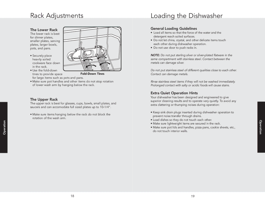 Viking F20696A EN manual Rack Adjustments, Loading the Dishwasher 