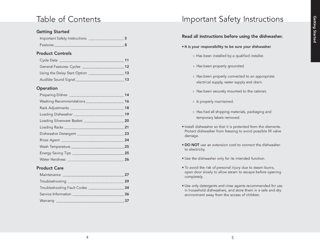 Viking F20696A EN manual Table of Contents, Important Safety Instructions 