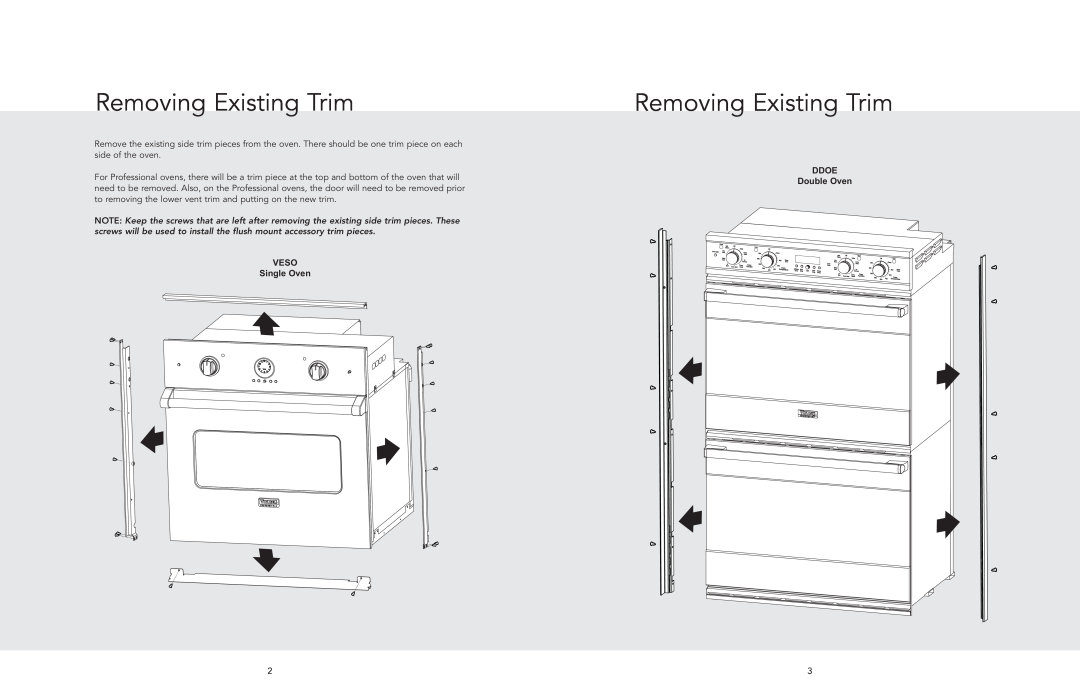 Viking F20701A EN (040711) manual Removing Existing Trim, VESO Single Oven, DDOE Double Oven 