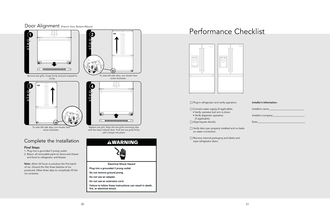 Viking F20712C EN W10345055 (093010) manual Performance Checklist, Final Steps 