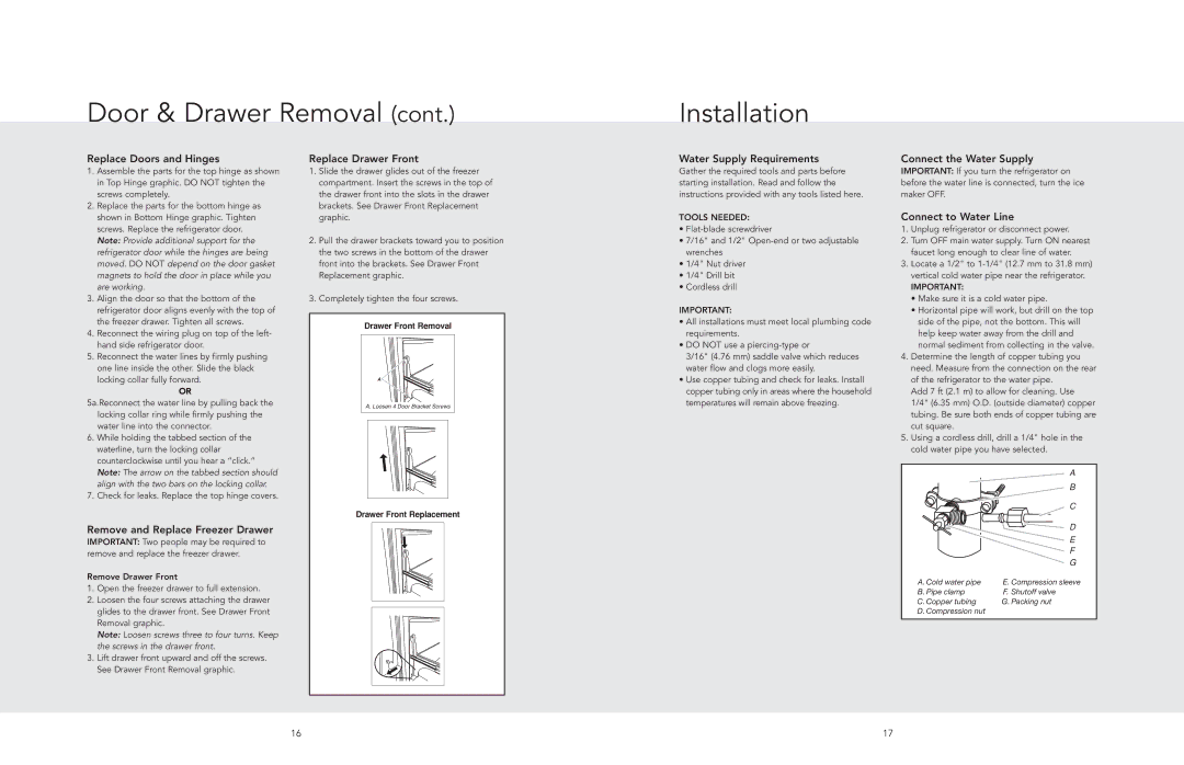 Viking F20712C EN W10345055 (093010) manual Door & Drawer Removal Installation 