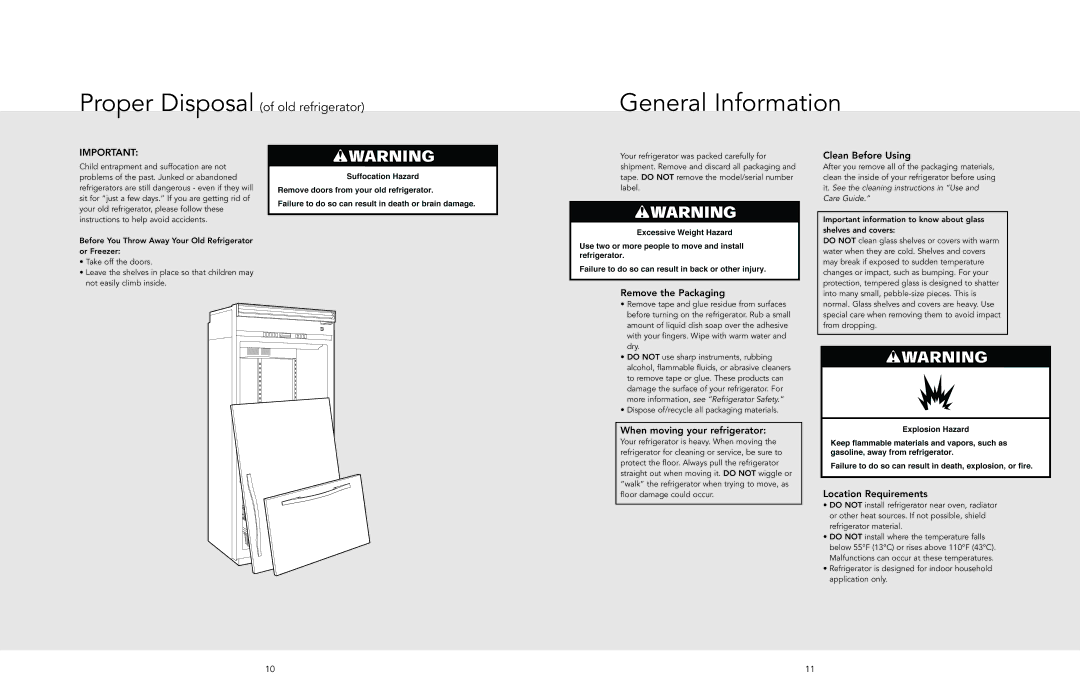 Viking F20872 manual General Information, Remove the Packaging, When moving your refrigerator, Clean Before Using 