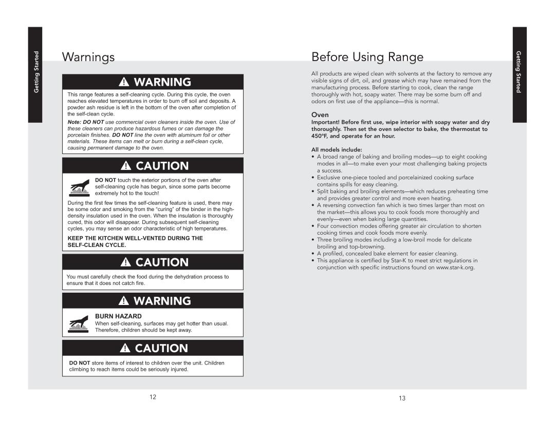 Viking F20937C manual Before Using Range, Warnings, Burn Hazard, Getting Started 