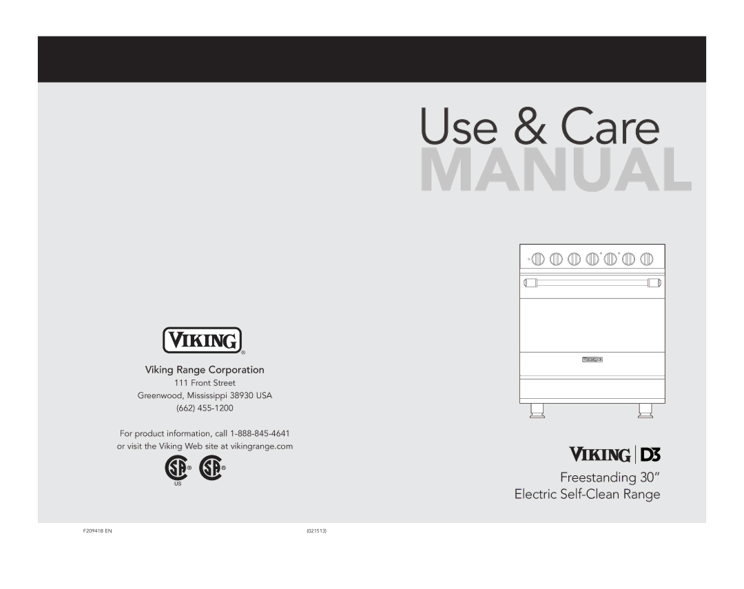 Viking F20941B manual Use & Care 