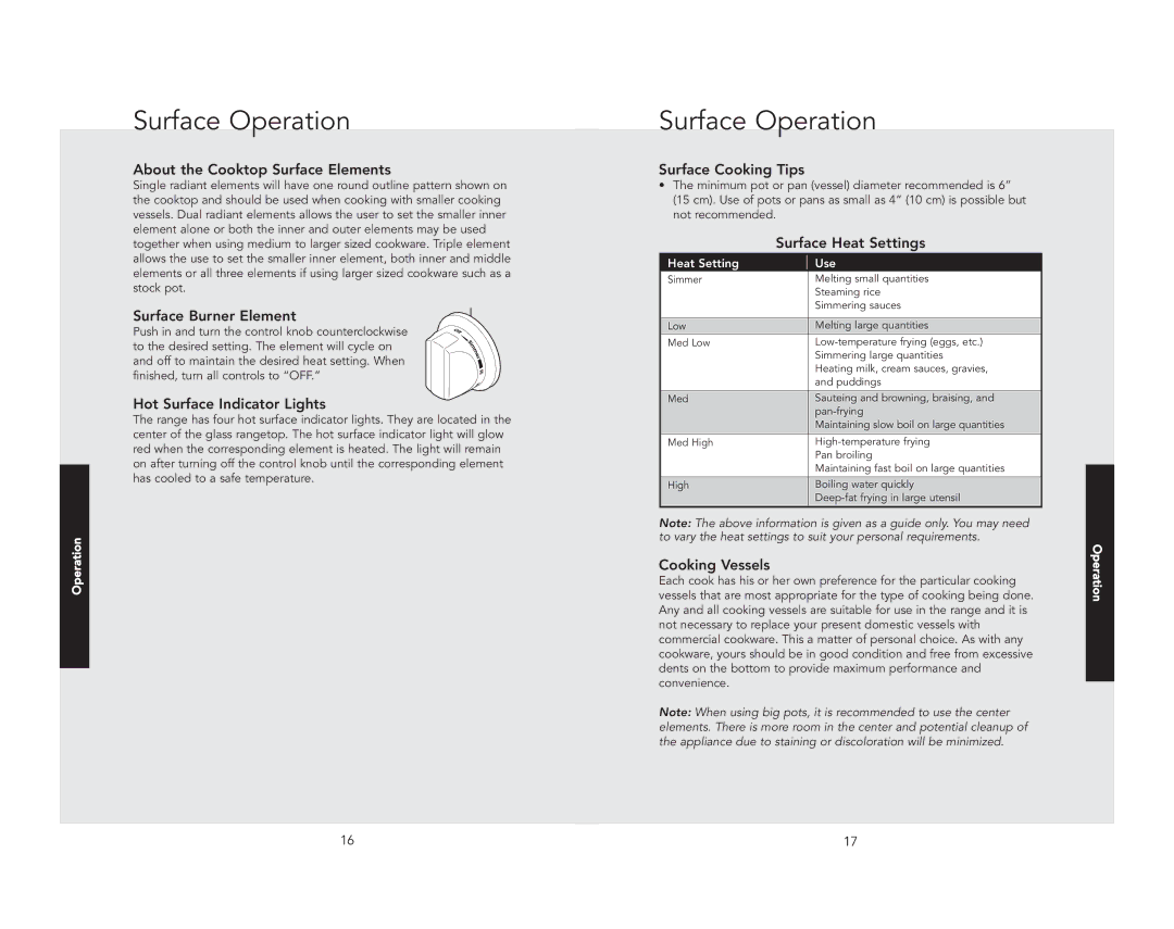 Viking F20941B manual Surface Operation 