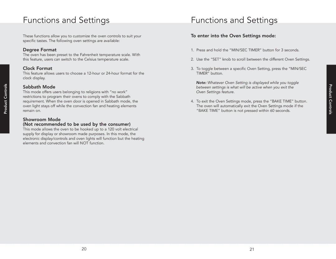 Viking F20945B manual Functions and Settings 