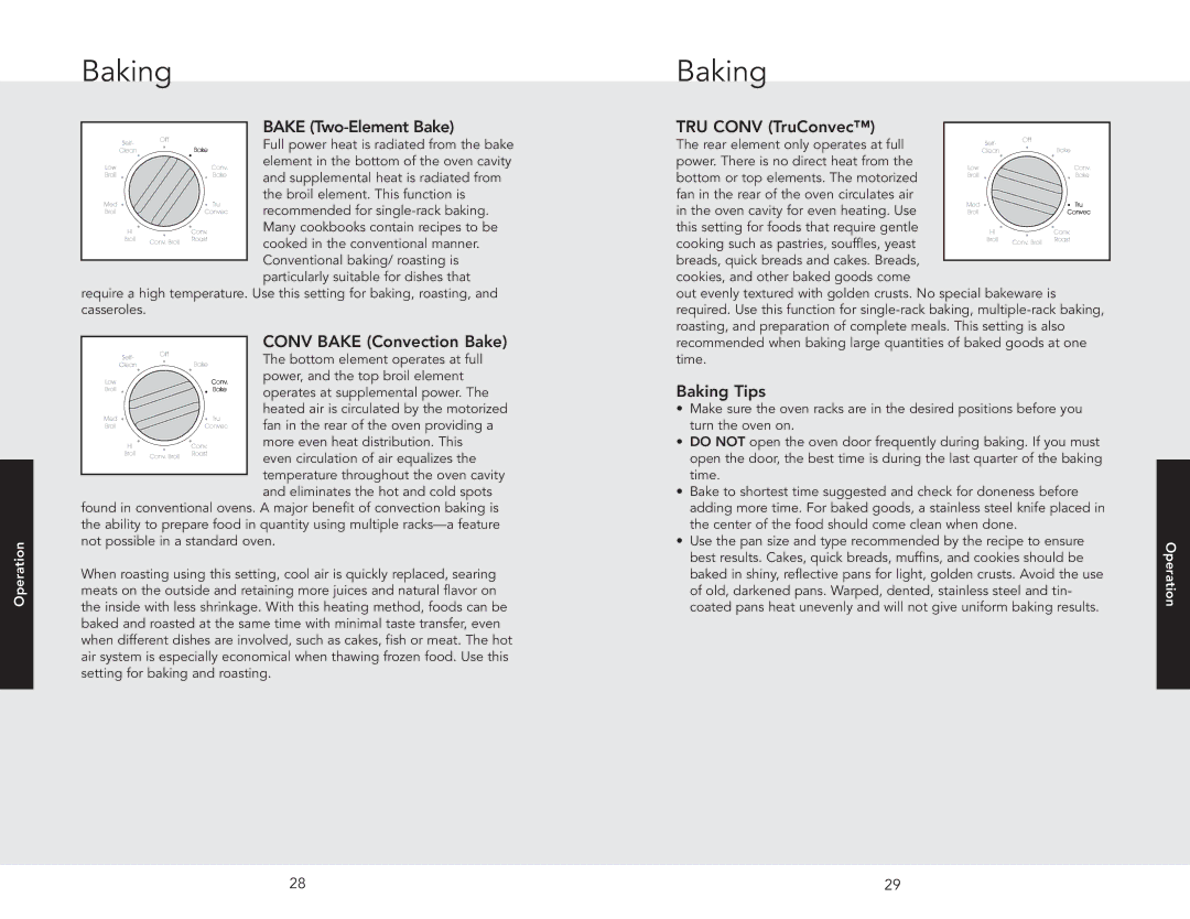 Viking F20945B manual Bake Two-Element Bake, TRU Conv TruConvec, Baking Tips 