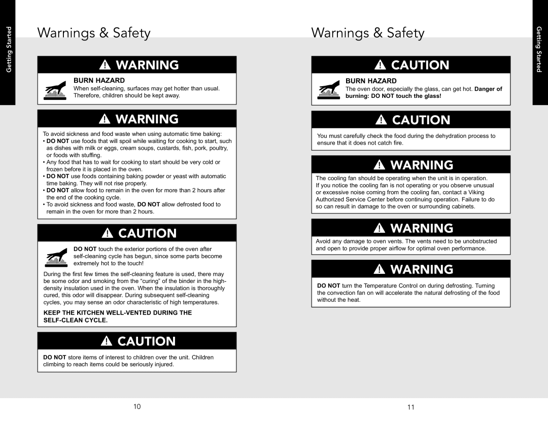 Viking F20945B manual Burn Hazard 