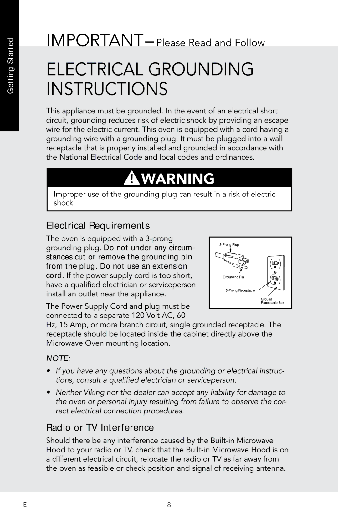 Viking F20974 manual Electrical Grounding Instructions, IMPORTANT- Please Read and Follow 