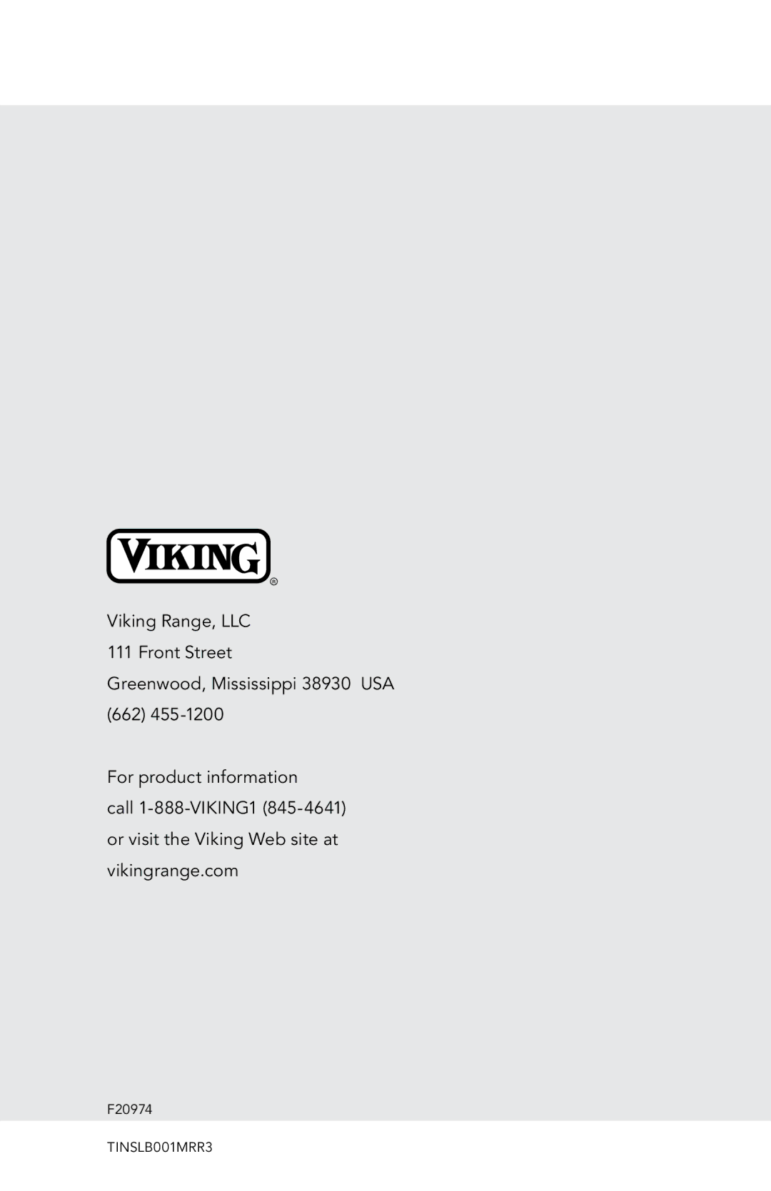 Viking F20974 manual TINSLB001MRR3 