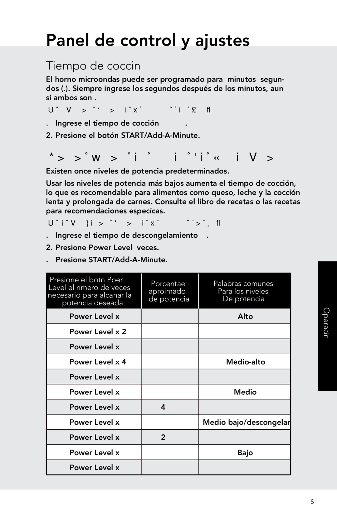 Viking F20974 Panel de control y ajustes, Tiempo de cocción, Para fijar el nivel de potencia, De potencia Potencia deseada 