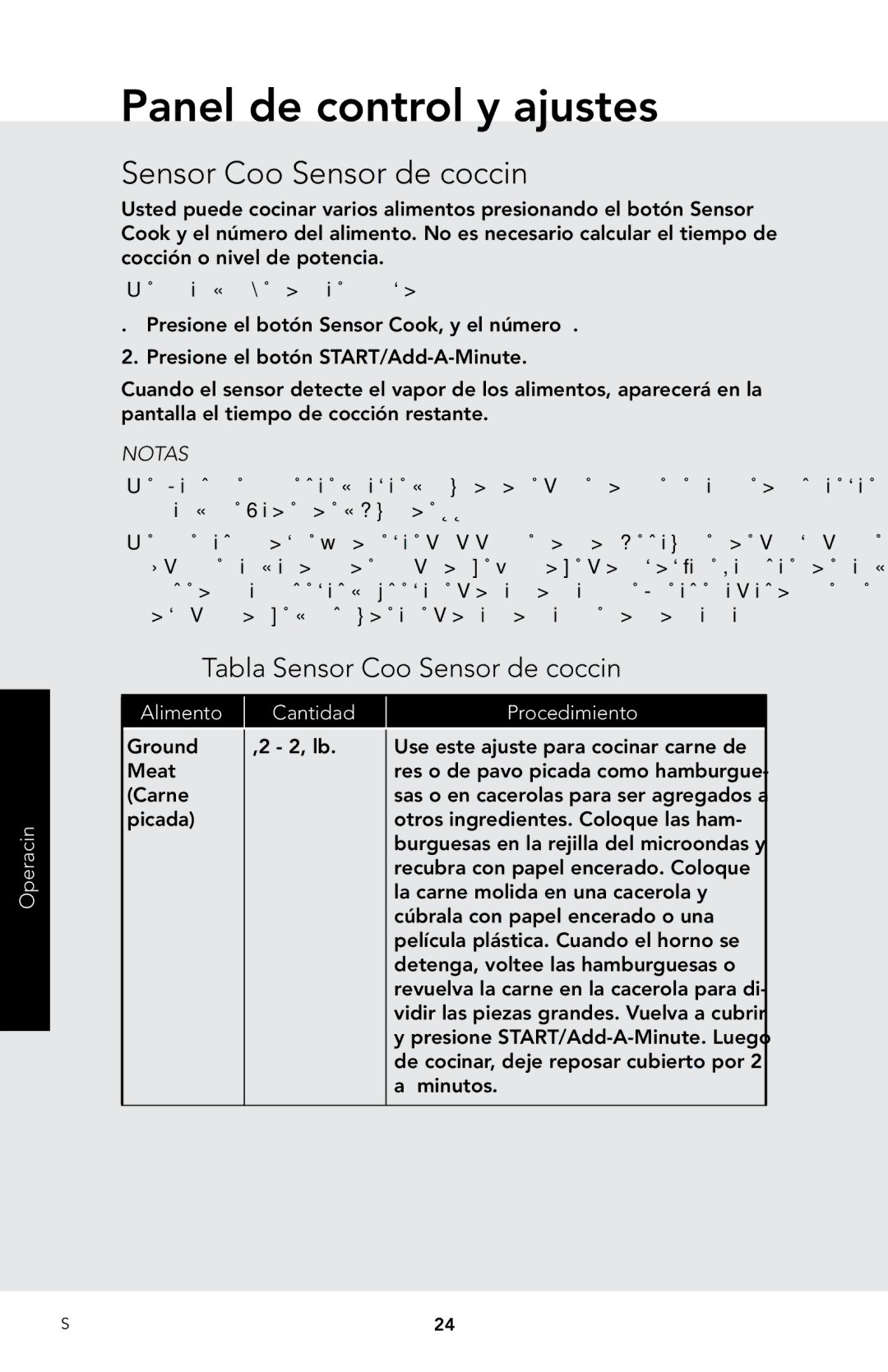 Viking F20974 manual Tabla Sensor Cook Sensor de cocción 