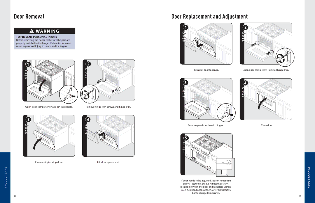 Viking F21032 manual Door Removal, Door Replacement and Adjustment 