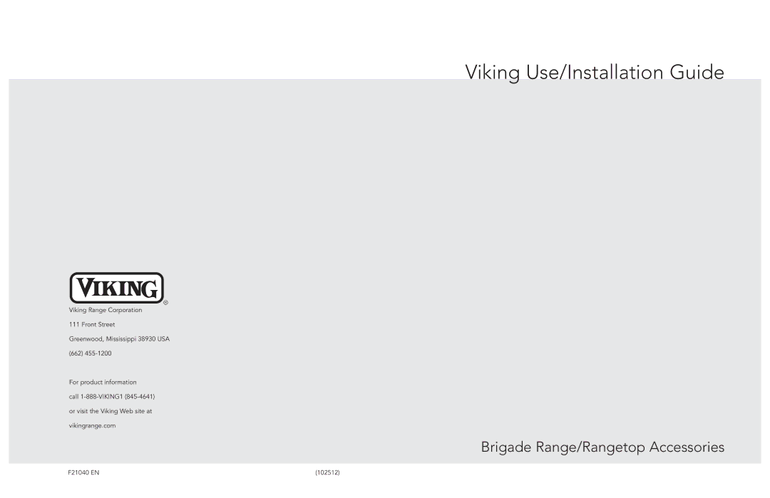 Viking F21040 EN manual Viking Use/Installation Guide 