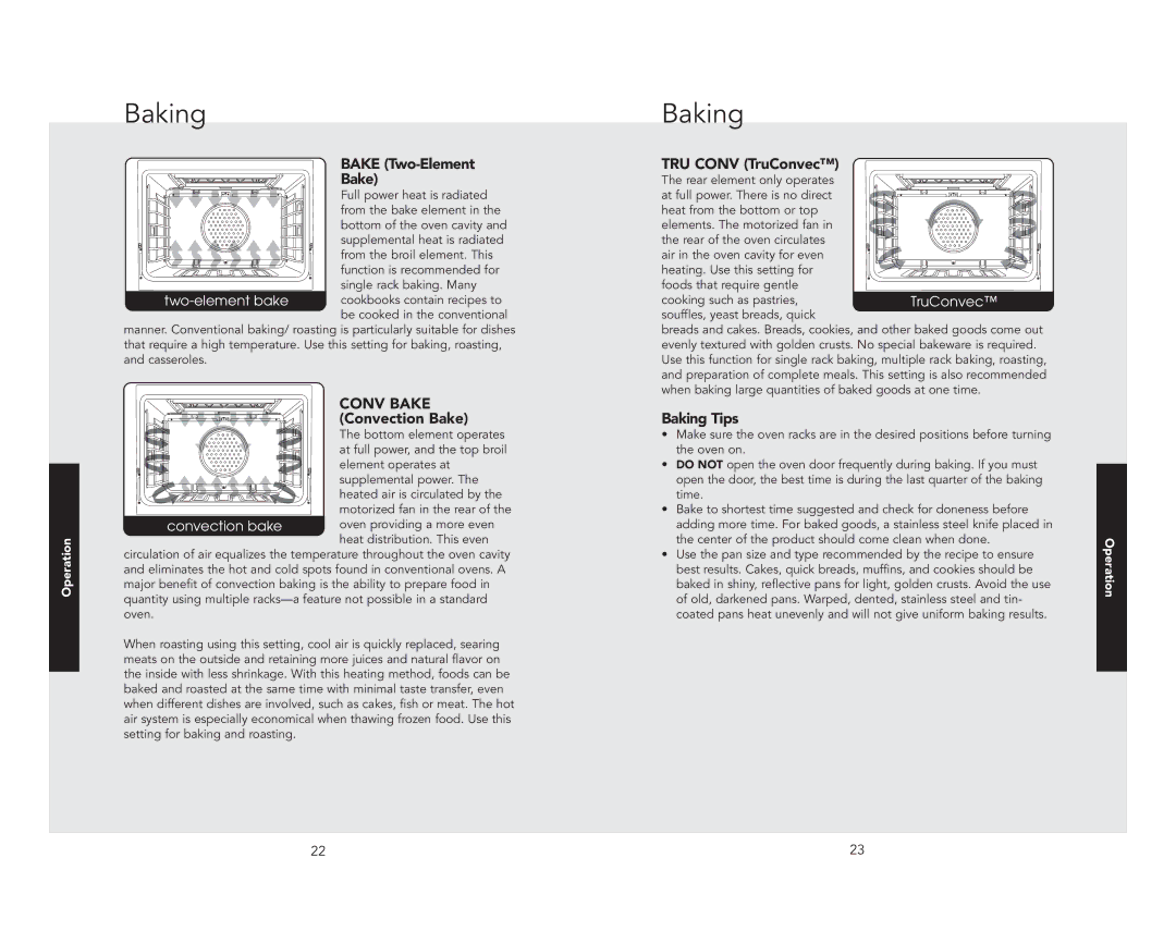 Viking F21192 EN manual Bake Two-Element, Baking Tips 