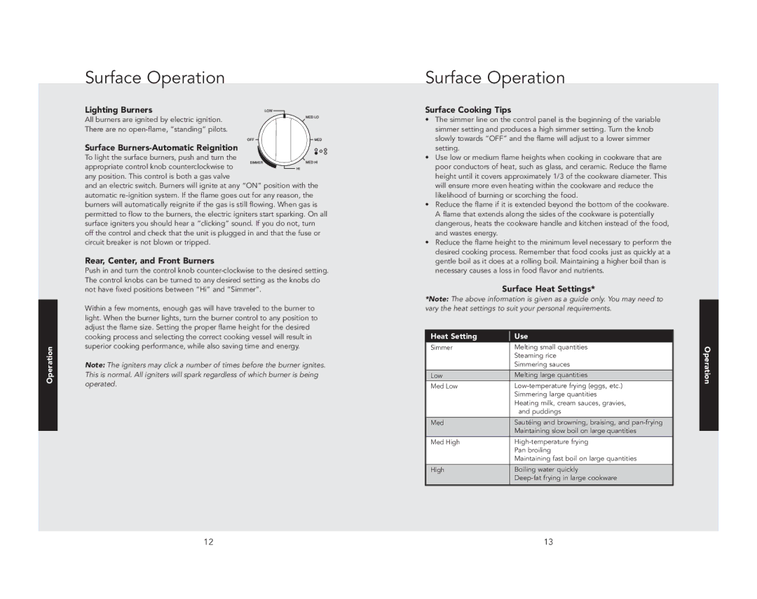 Viking F21208 manual Surface Operation 