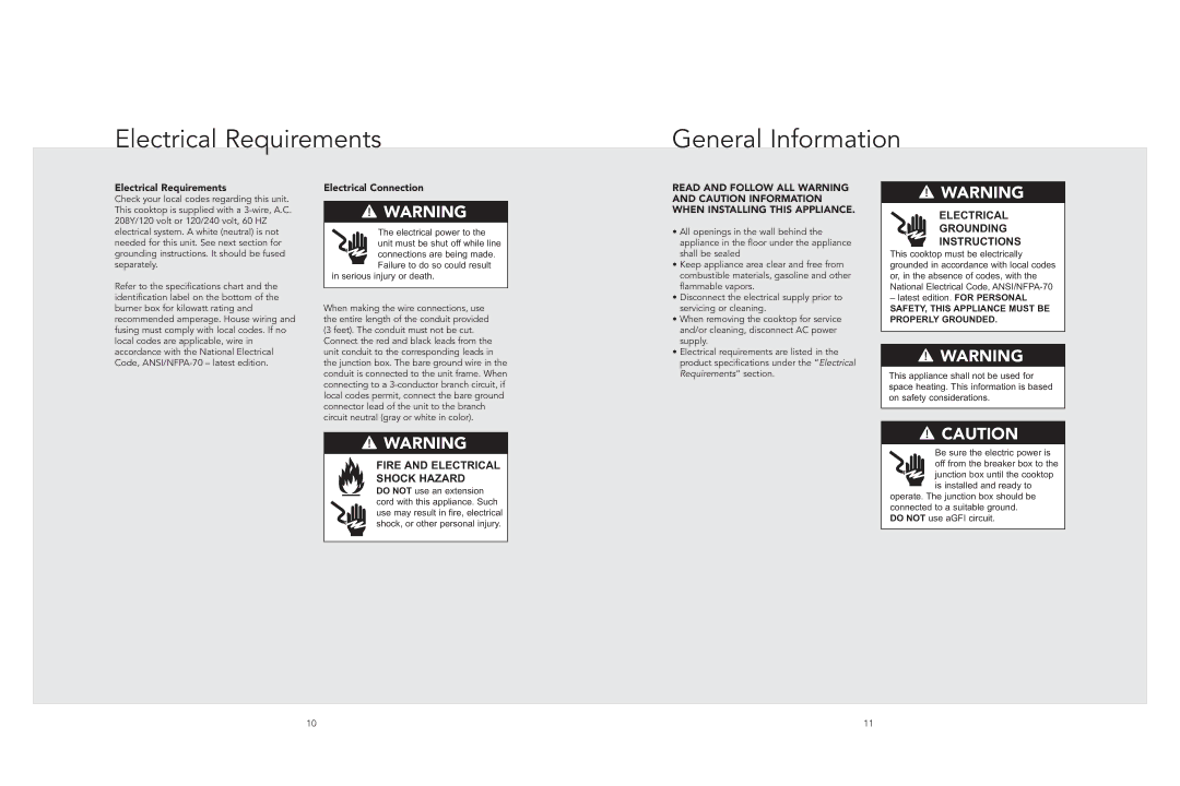 Viking F21213 manual Electrical Requirements General Information, Electrical Connection 