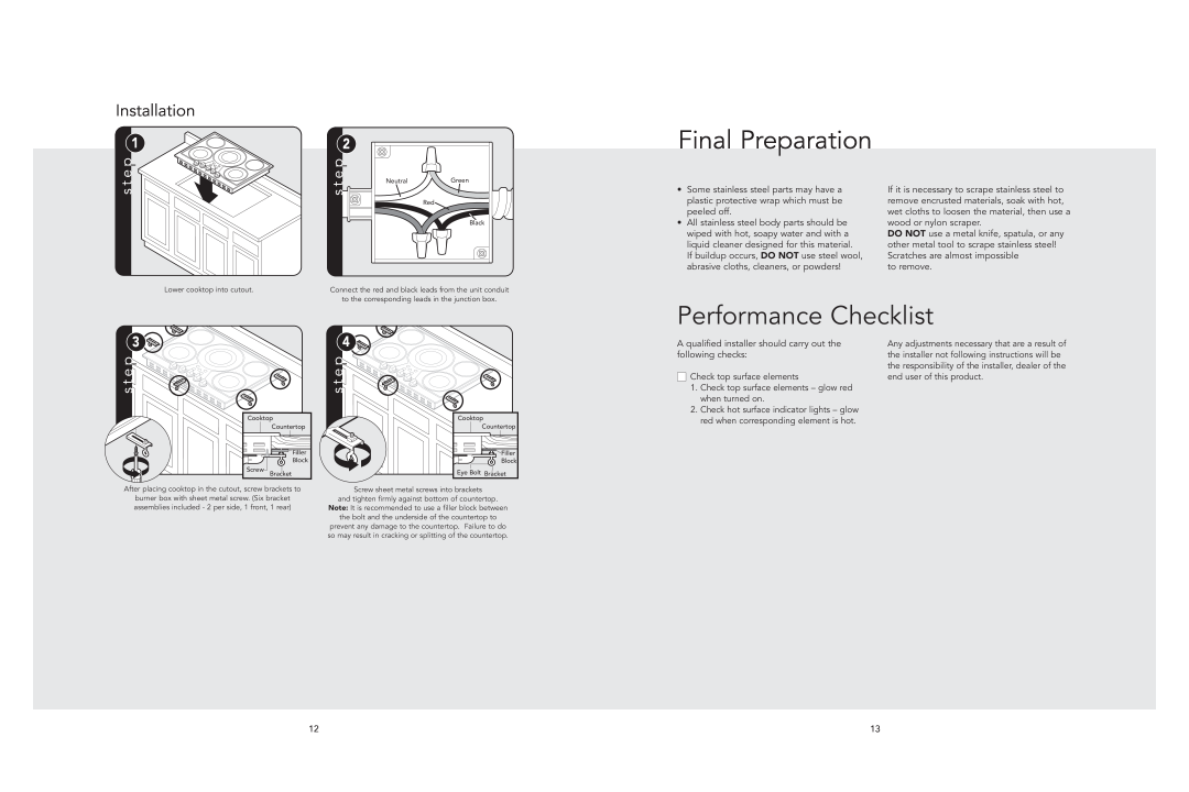 Viking F21213 manual Final Preparation, Performance Checklist, Installation 
