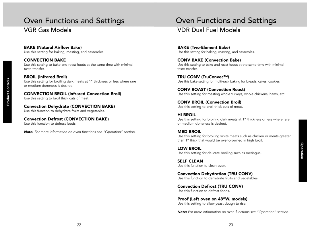 Viking F21233A manual Oven Functions and Settings 