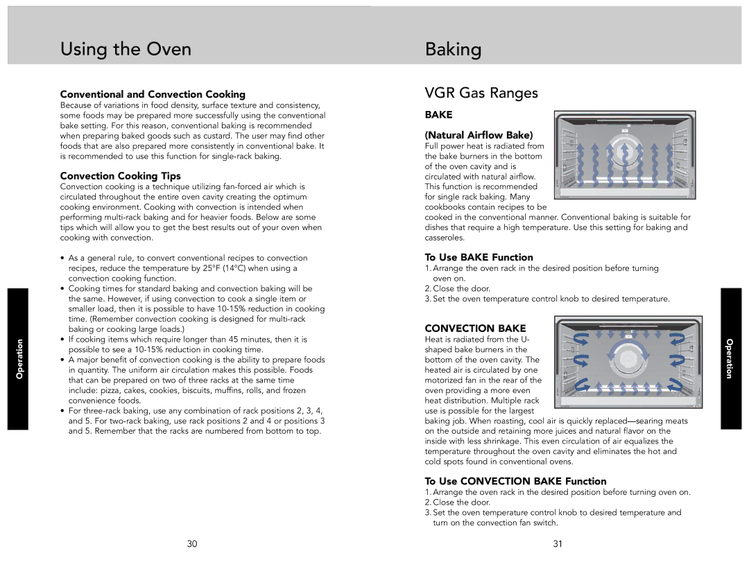 Viking F21233A manual Using the Oven, Baking 