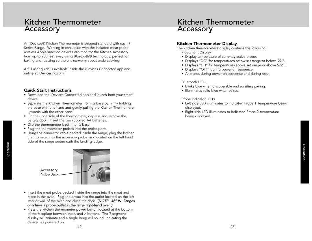 Viking F21233A manual Kitchen Thermometer Accessory, Quick Start Instructions, Kitchen Thermometer Display 