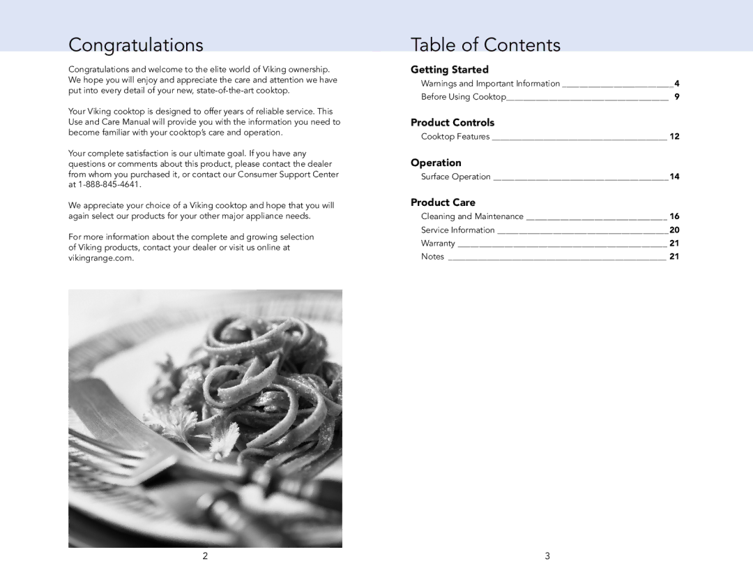 Viking F21270AEN manual Congratulations, Table of Contents 