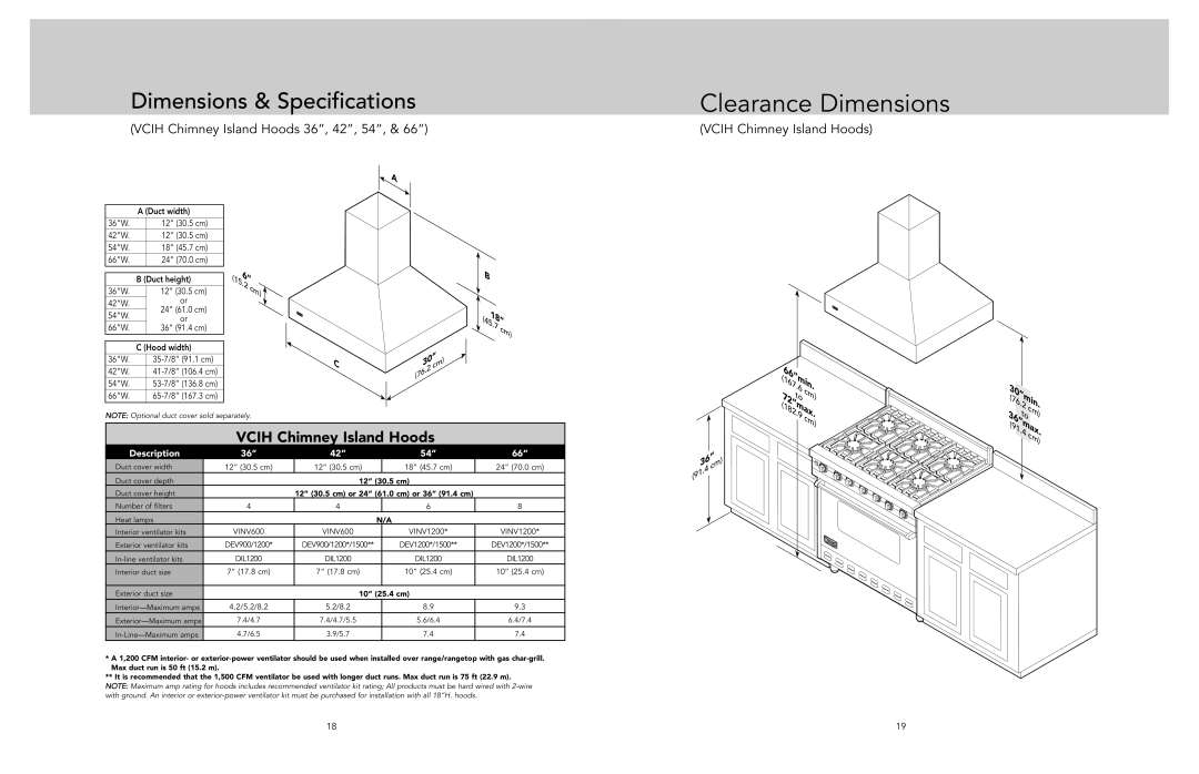 Viking F21287A EN manual Vcih Chimney Island Hoods 36, 42, 54 